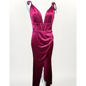 Maniju Velvet Corset Dress Women M Burgundy Wine Side Slit Holiday Vamp Coquette